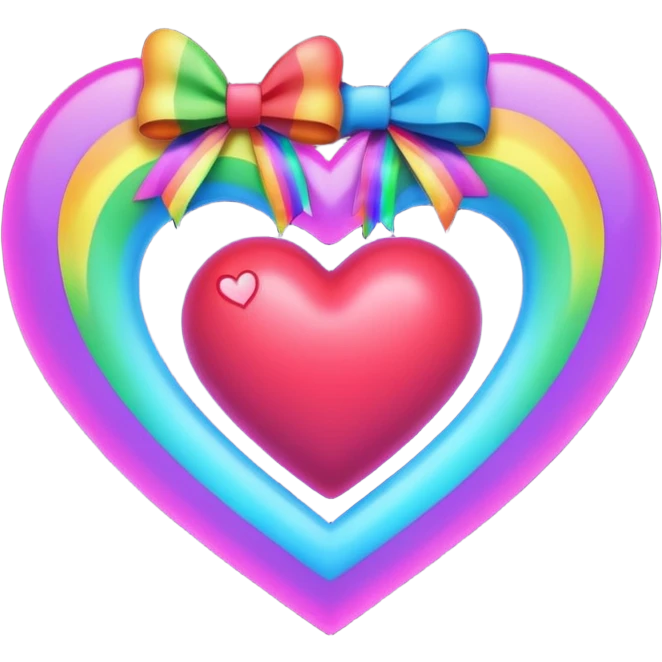 neon heart with a rainbow bow and heart pattern on the bow emoji