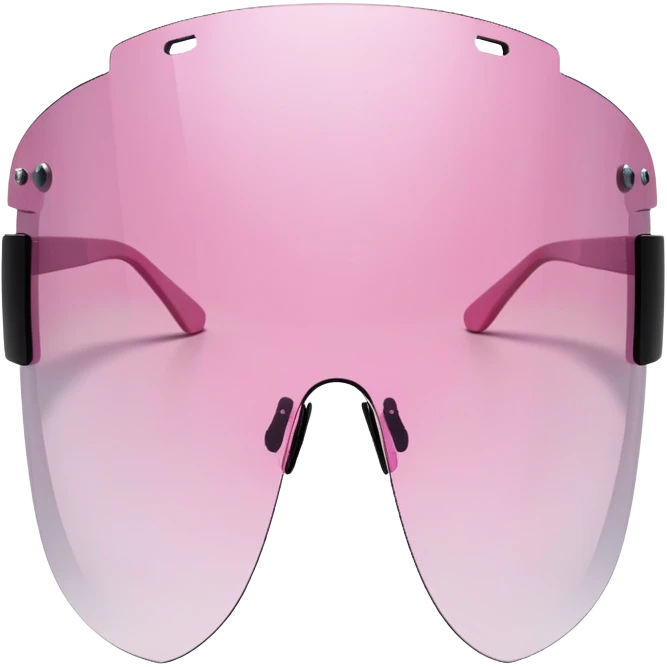 frameless pink tinted shield visor sunglasses, Y2K aesthetic, one-piece lens emoji