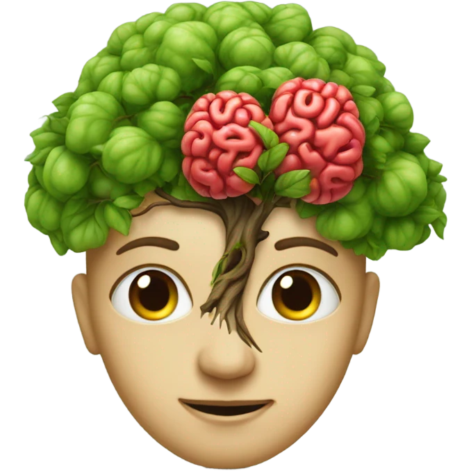 realistic face with a brain growing a tree with fruit emoji