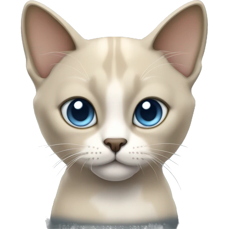 Thai breed cat with a light cream-brown body, dark gray face, ears, and paws. Short fur, sharp ears, and striking light blue eyes with an intense gaze. emoji