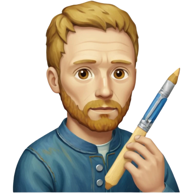 van gogh paints on a canvas. On his right he has a band-aid emoji