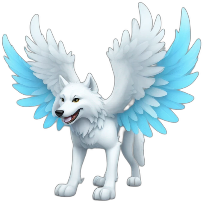 Whitelightblue wolf with wings showing Hi emoji
