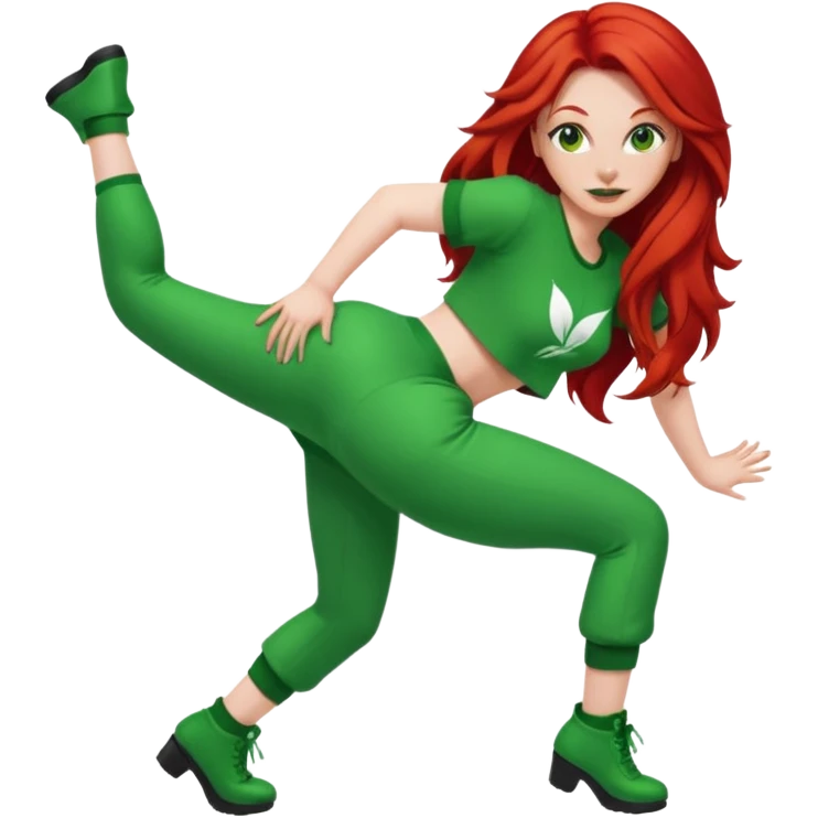 Thick white woman twerking with long red hair and green 420 outfit emoji