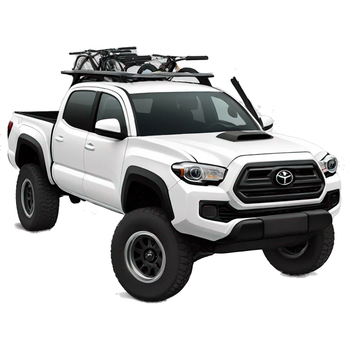 White lifted Toyota Tacoma with chrome rims and ski rack emoji