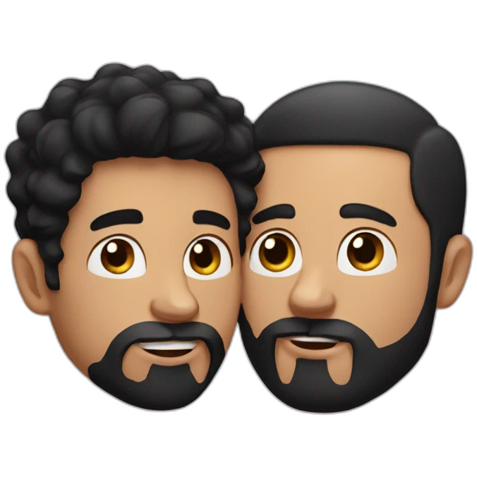 White Man with black hair and ginger beard kissing white man with black hair emoji