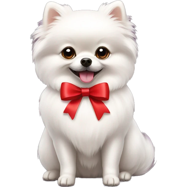 White Pomeranian with red bow ribbon emoji