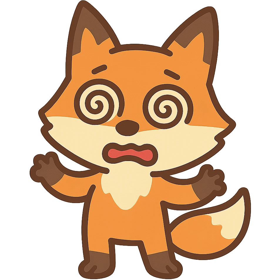 flat toon style dizzy fox with spiral eyes emoji