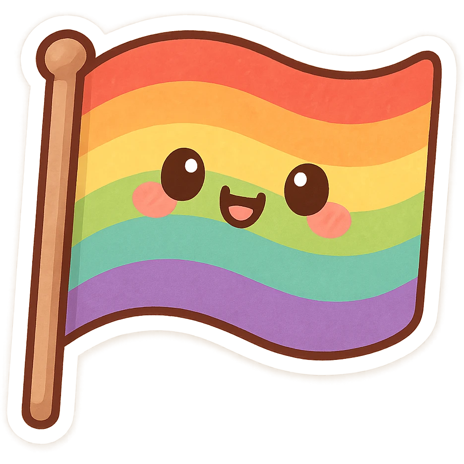 chibi sticker-style rainbow flag, pride, cute and exaggerated emoji