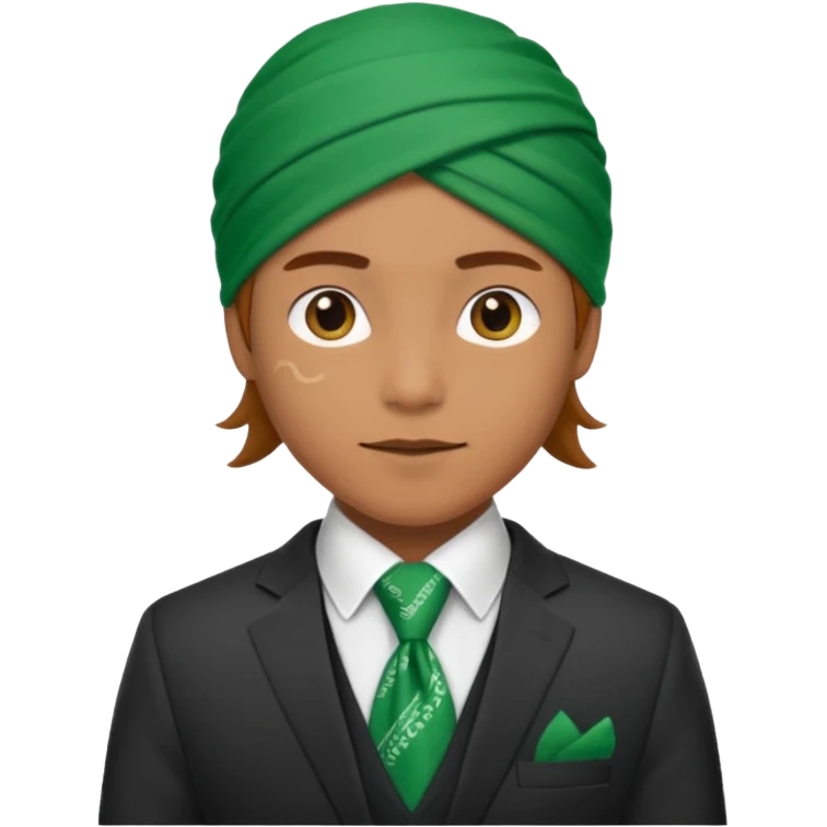 Character wearing green bandana and a suit emoji