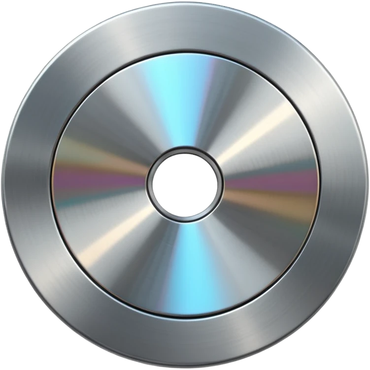 metallic disc emoji, brushed chrome surface, clean geometry, futuristic minimal 3D style, isolated on white emoji