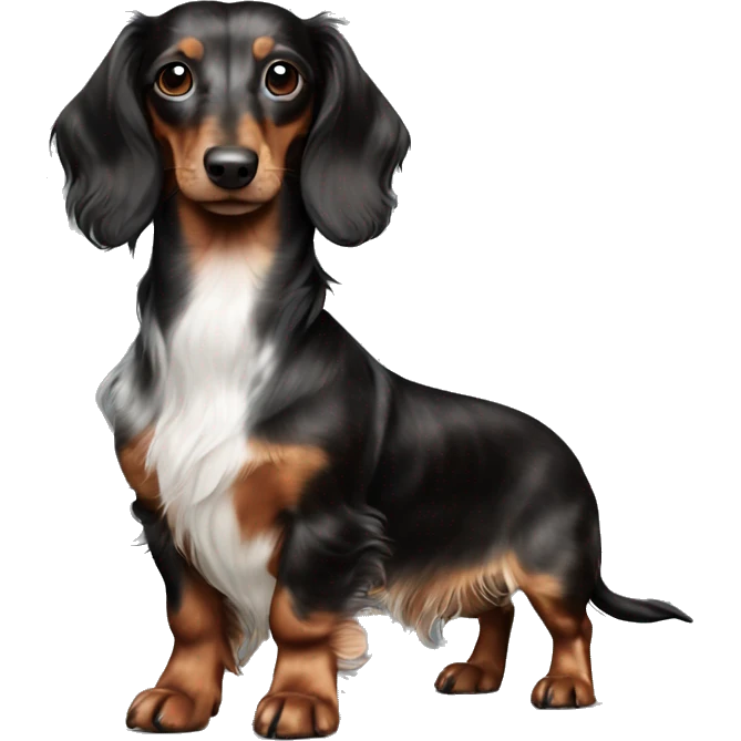 Black & brown Merle long haired Dachshund full body emoji