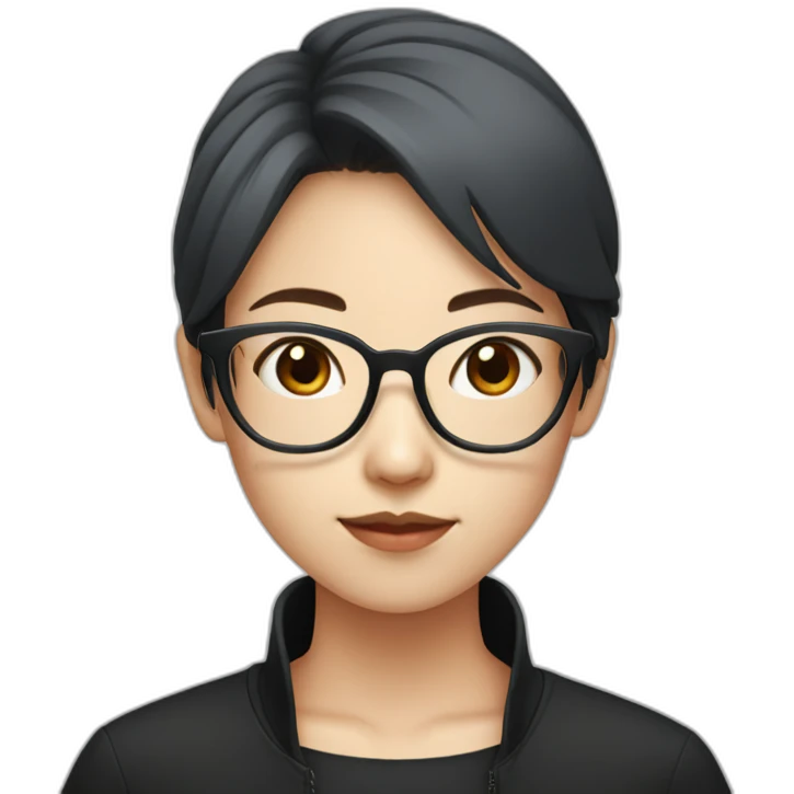 Red haired Asian girl with transparent glasses and black shirt emoji