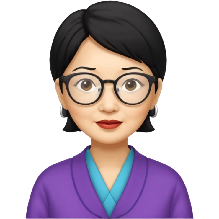 black hair Elder asian woman with glasses emoji