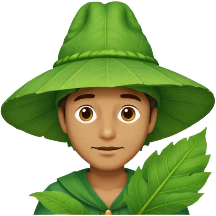 an man wearing a large leaf hat emoji