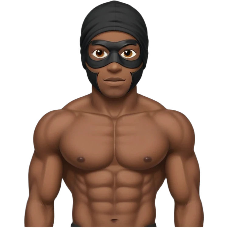 smug muscular african male black ski mask wearing guy with no top emoji