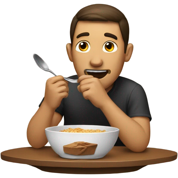 A man eating a bowl of brown emoji
