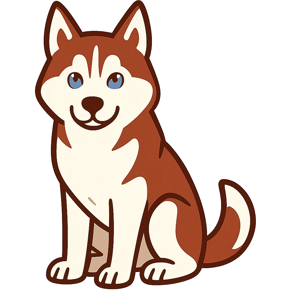 flat toon style red-brown blue-eyed siberian husky sitting emoji
