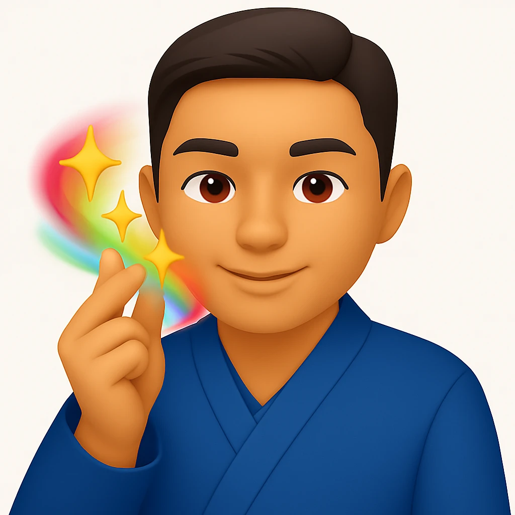 Add colorful motion blur to the finger snap action, keeping the blue blazer jacket and emoji style. emoji