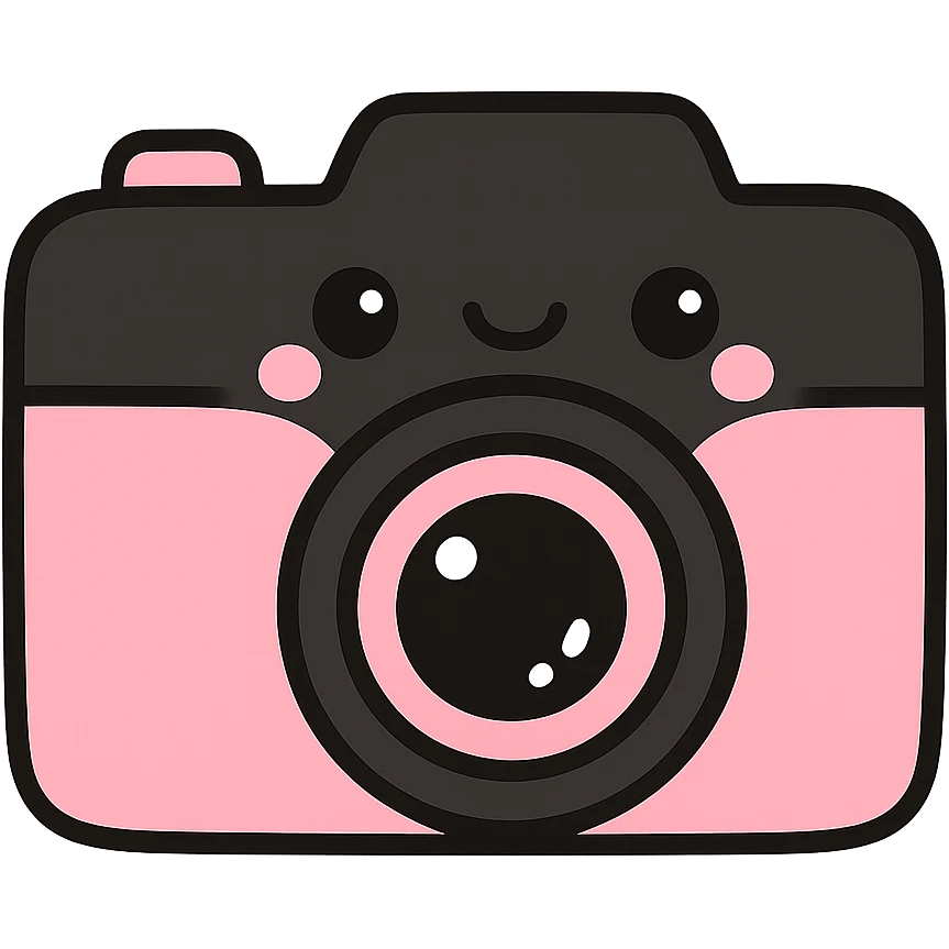 gothic camera, black and pink, kawaii style emoji