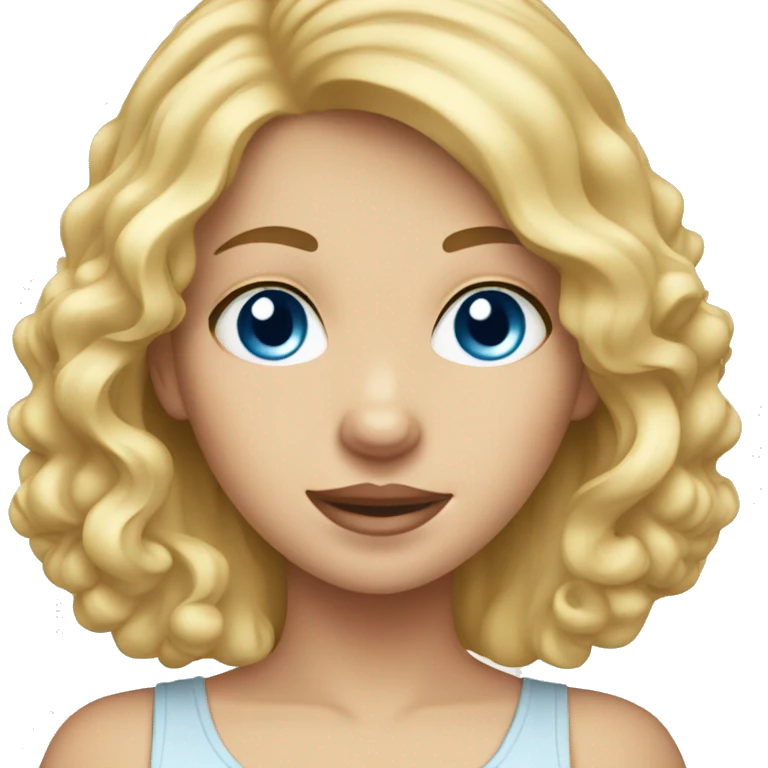 Blonde girl blue eyes holding spitz  emoji