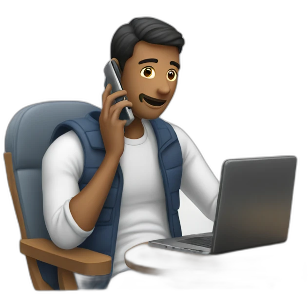 A man talks to his mobile phone sideways emoji