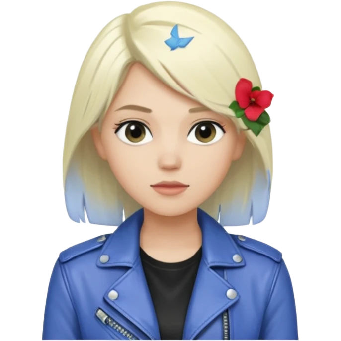 Emily Armstrong, Rock Singer (b.1986) with platinum blonde hair, periwinkle shirt emoji