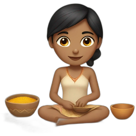 fair skin straight black hair indian girl fair skin doing potery emoji