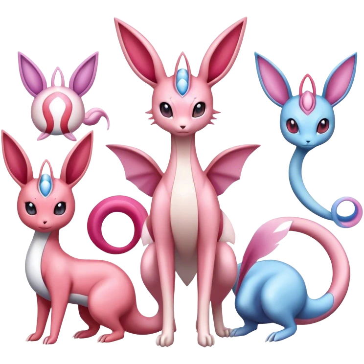Milotic-Sylveon-Espeon-Dragonair-Pokémon full body emoji