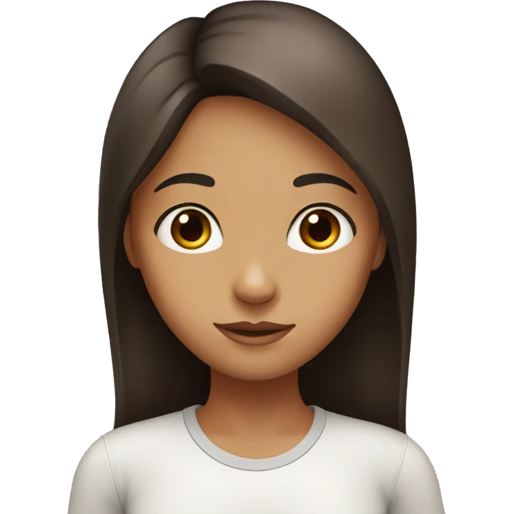 a girl with dark brown eyes. She has brown, long, straight hair with a slight orange tint. Her face has freckles on her cheeks. emoji