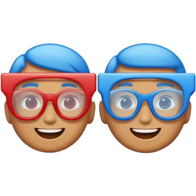 An emoji celebrating while wearing 3D glasses with a blue lens on the left and a red lens on the right. emoji