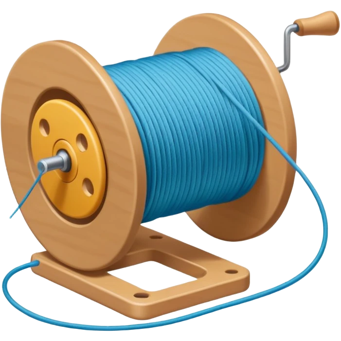 showing a hand neatly winding thread around a spool, yarn reel, or cable roll — showing the action of wrapping or coiling something around — smooth motion lines indicating circular movement, clean colorful emoji-style design emoji