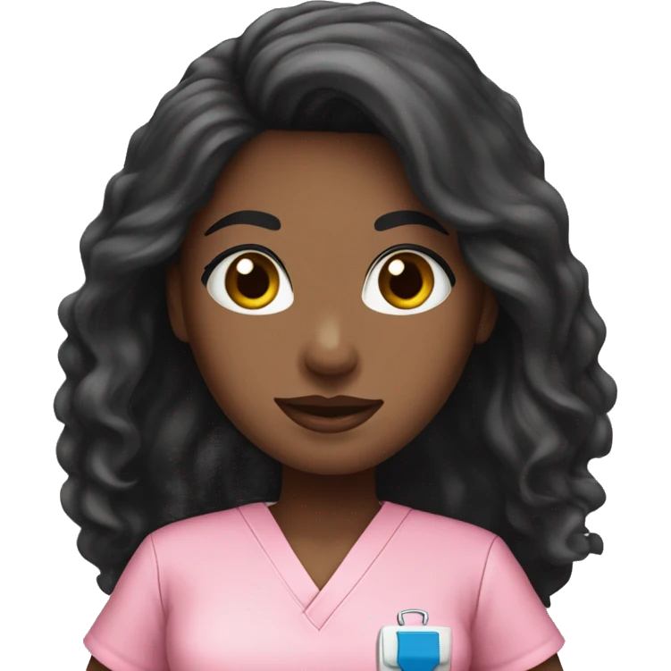 Black Long hair blue eyes nurse in pink scrubs  emoji
