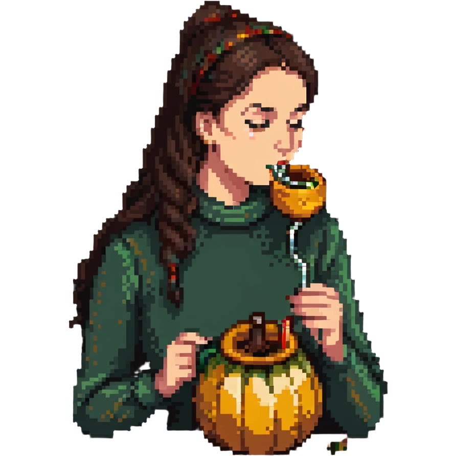 brunette woman drinking mate from a gourd with a bombilla straw emoji
