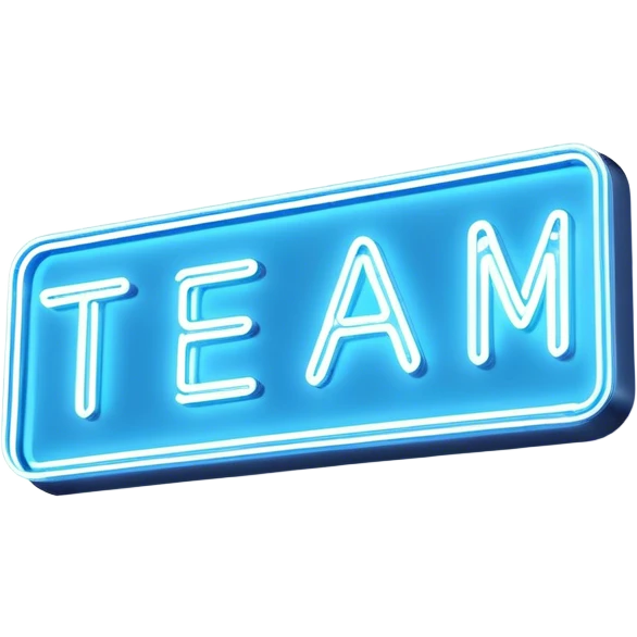 blue neon sign with the word team 3 times emoji