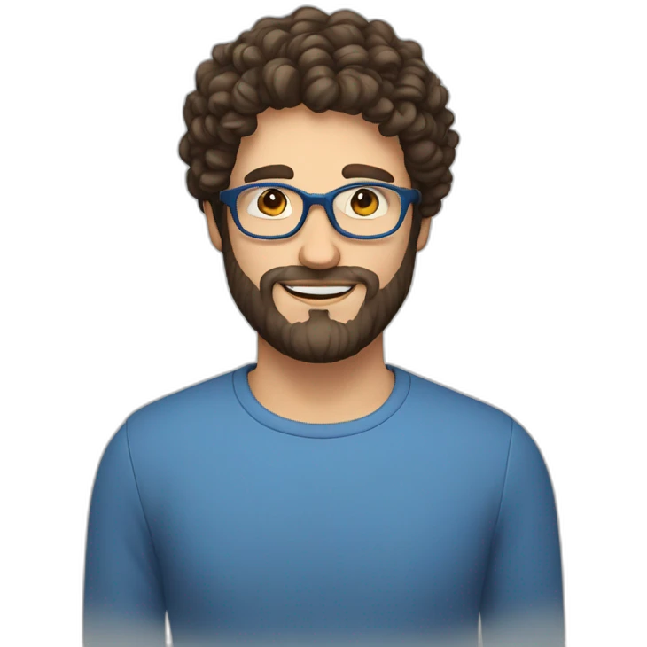 one european guy with short curly dark hair and beard and blue eyes and round glasses emoji
