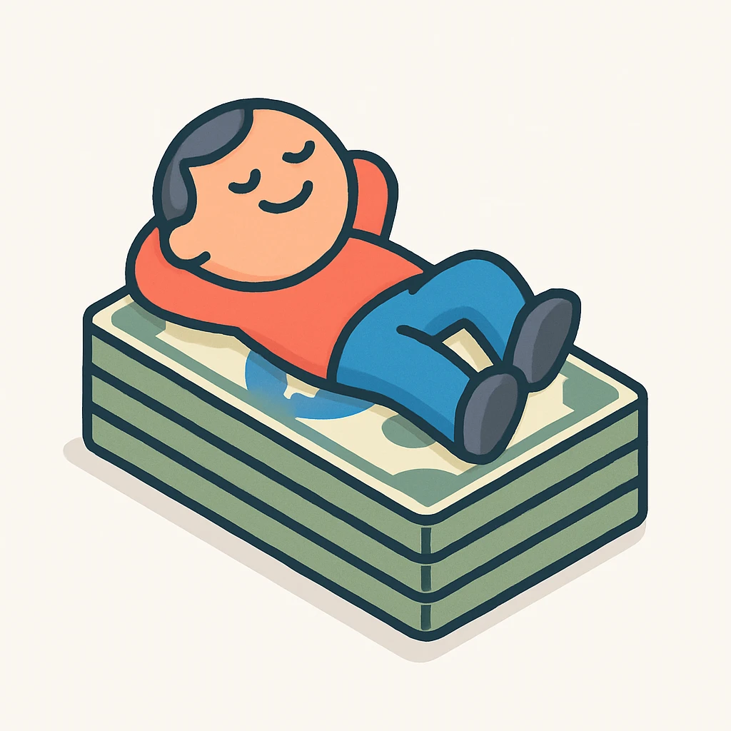 happy person napping on mattress of money emoji