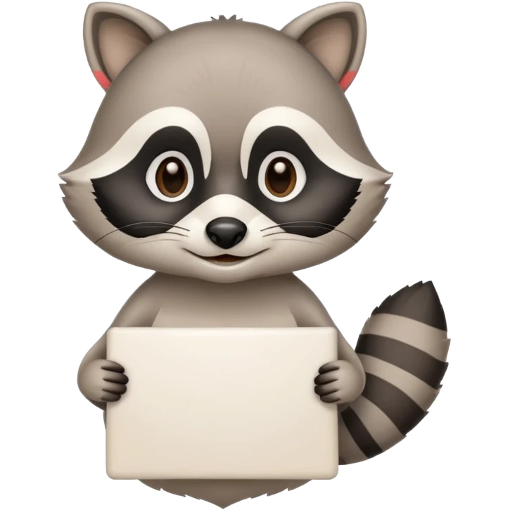 soft raccoon mascot holding a blank sign, neutral calm colors, gentle smile, rounded shapes, clean outline, safe educational style emoji