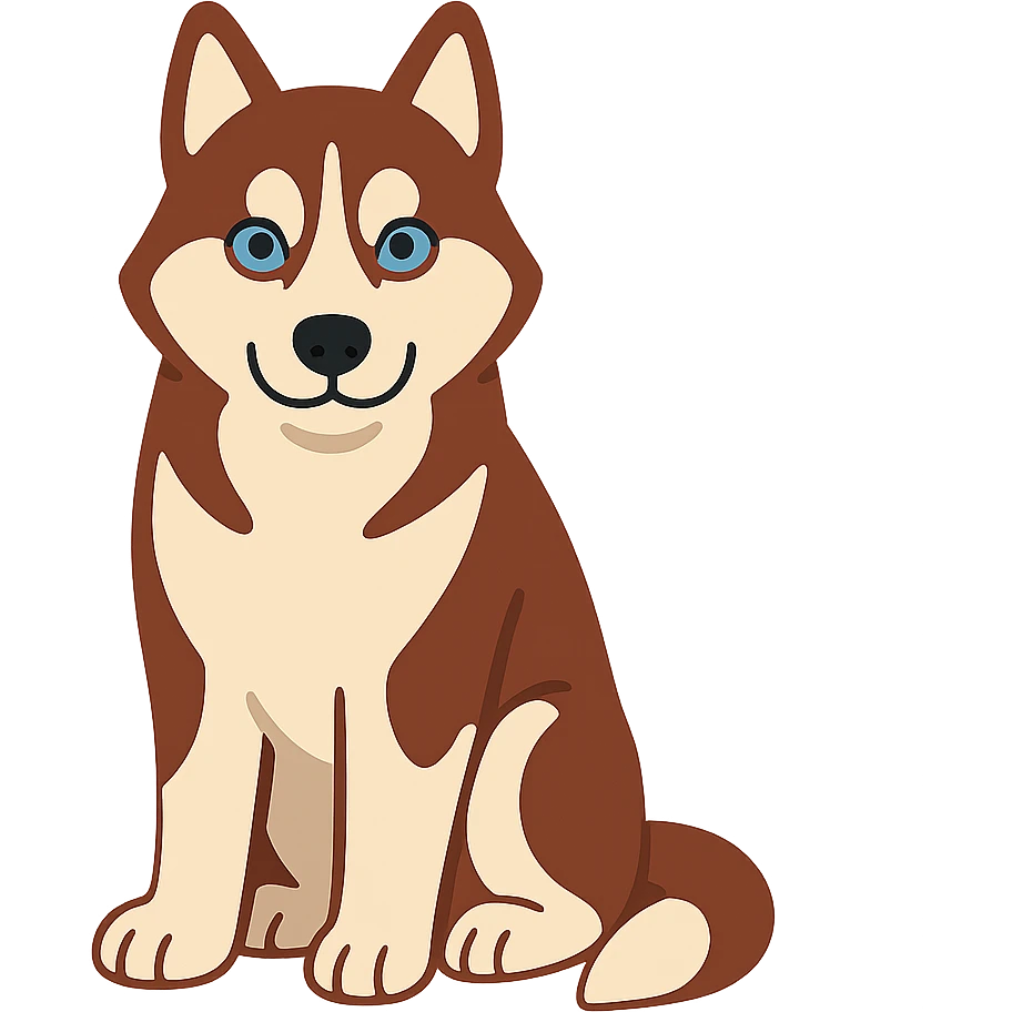 flat toon style red-brown blue-eyed siberian husky sitting emoji