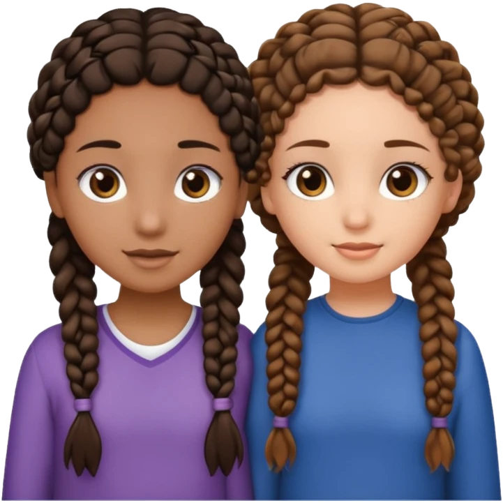 2 girl best friends. One is black with braids and brown eyes. One is white with curly brown hair with brown eyes. emoji