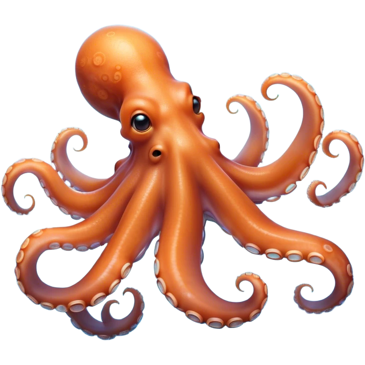 Beautiful and Majestic smiling Octopus Portrait Emoji, Head and body resting in serene repose with a gentle, content smile, showcasing a soft, light orange form adorned with elegant blue rings and delicately arranged arms, Simplified yet exquisitely endearing features, highly detailed, glowing with a soft, drowsy underwater light, high shine, relaxed and utterly enchanting, stylized with an air of majestic aquatic beauty, soft glowing outline, capturing the essence of a beautiful and majestic octopus that embodies the enchanting spirit of the deep! emoji