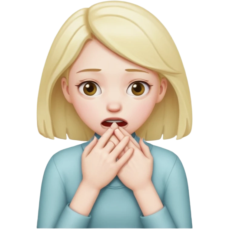 A girl choking herself with her hands emoji