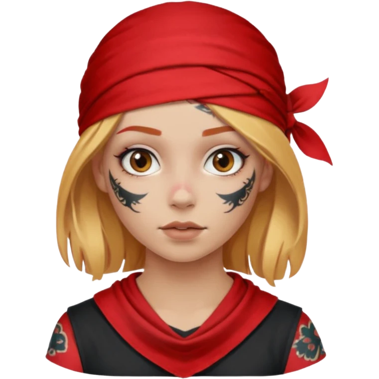 blonde hair with red head bandana and lots of face tattoo girl emoji