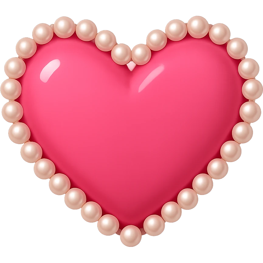 Create a pink heart with pearls in the style of emoji, with no background. The image should have a clean and simple emoji look with pearl details around or on the heart. emoji