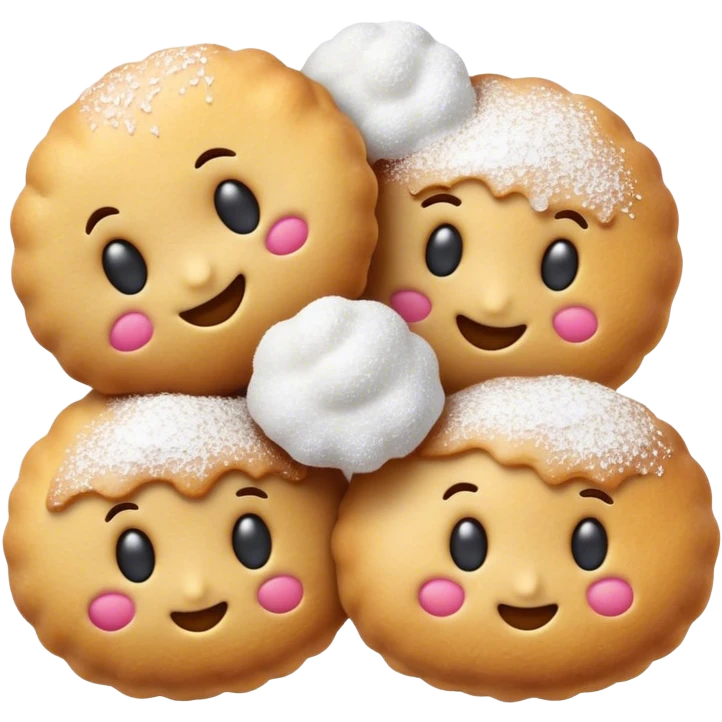 Cinematic Realistic Fritule Dessert Emoji, featuring small, fluffy dough balls dusted with powdered sugar rendered with delicate textures and warm, inviting lighting. emoji