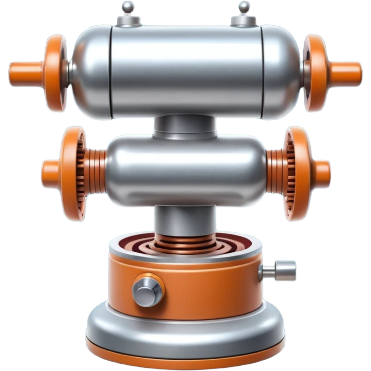 sausage-processing droid. retro-futuristic style. top is a circular industrial meat grinder with rotating gears and blades. Two robotic arms feed material into grinder. Sausage links extrude from the rear like  factory. The body is metallic, compact, and floats above the ground.no legs. Dark humor emoji