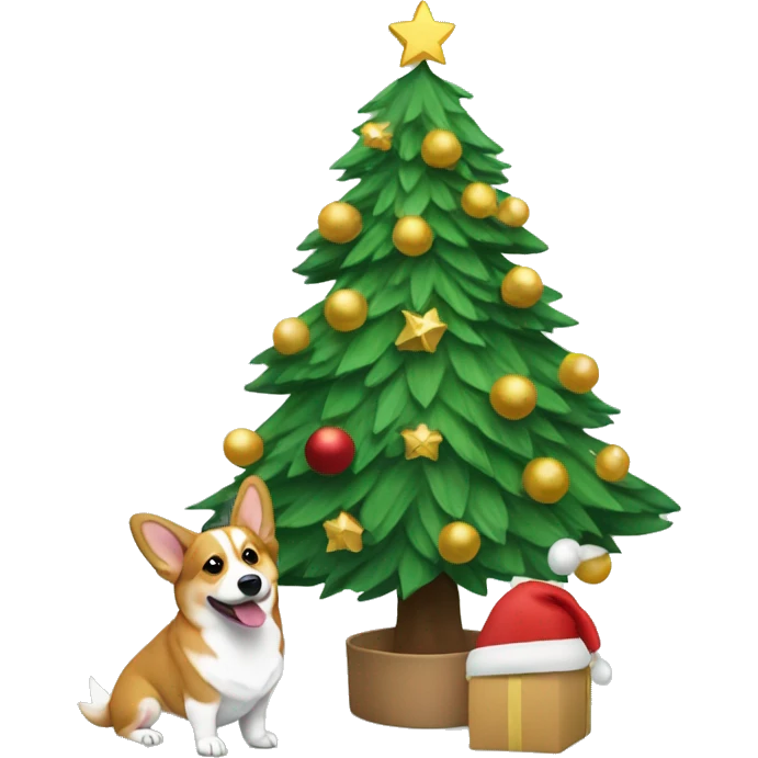 Christmas tree with corgi in front emoji