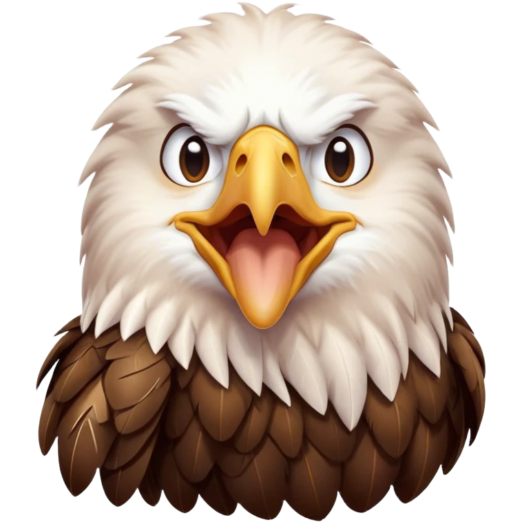Cinematic Cute Yawning American Eagle Portrait Emoji, Head tilted slightly with a dramatic, wide-open yawn, showcasing a stately form with gently drooping feathers and sleepy, half-closed eyes, Simplified yet irresistibly adorable features, highly detailed, glowing with a soft, cozy majestic glow, high shine, relaxed yet expressive, stylized with a dash of whimsical aerial charm, soft glowing outline, capturing the essence of a drowsy yet affectionate American eagle that appears ready to stretch out for a nap! emoji