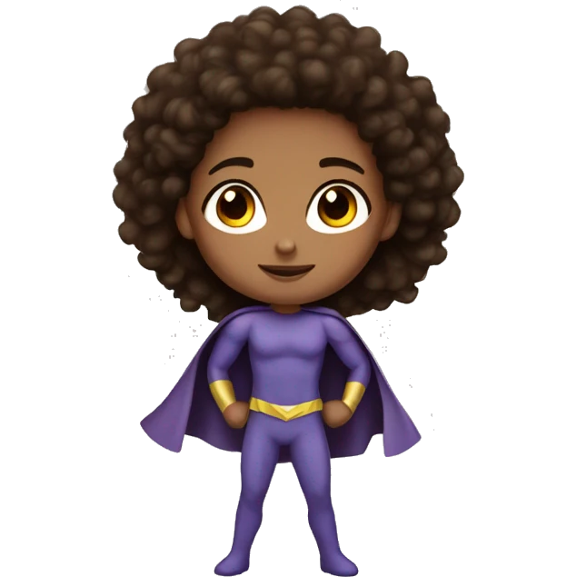 superhero, child, girl, long afro brown hair, brown eyes, Hispanic, freckles   emoji