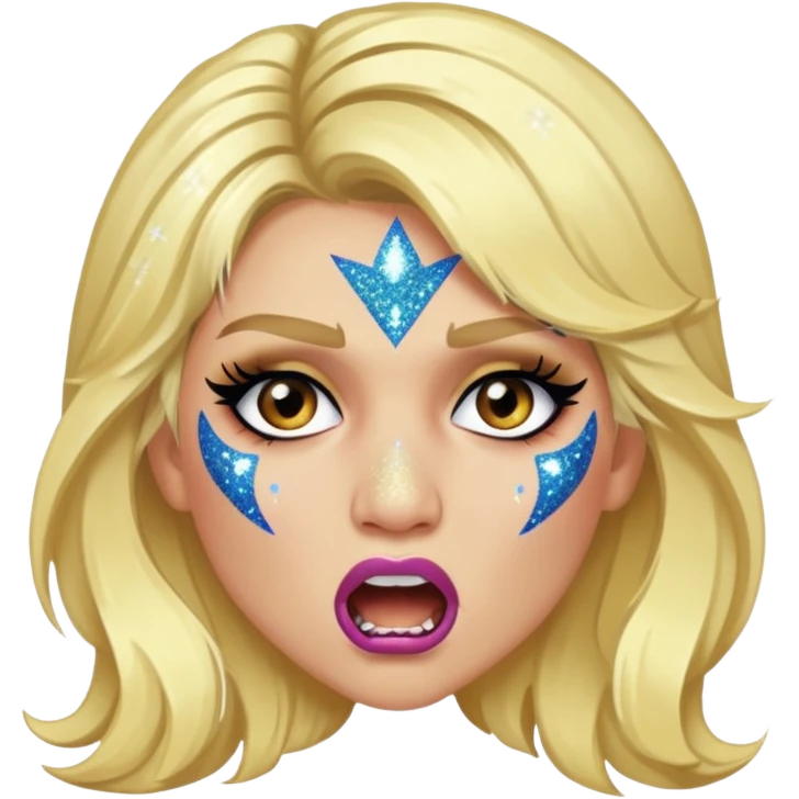 kesha with glitter making a snarling fun face emoji