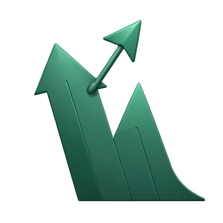 growth chart on white background with dark green curved upward arrow, no steps, minimalist style emoji